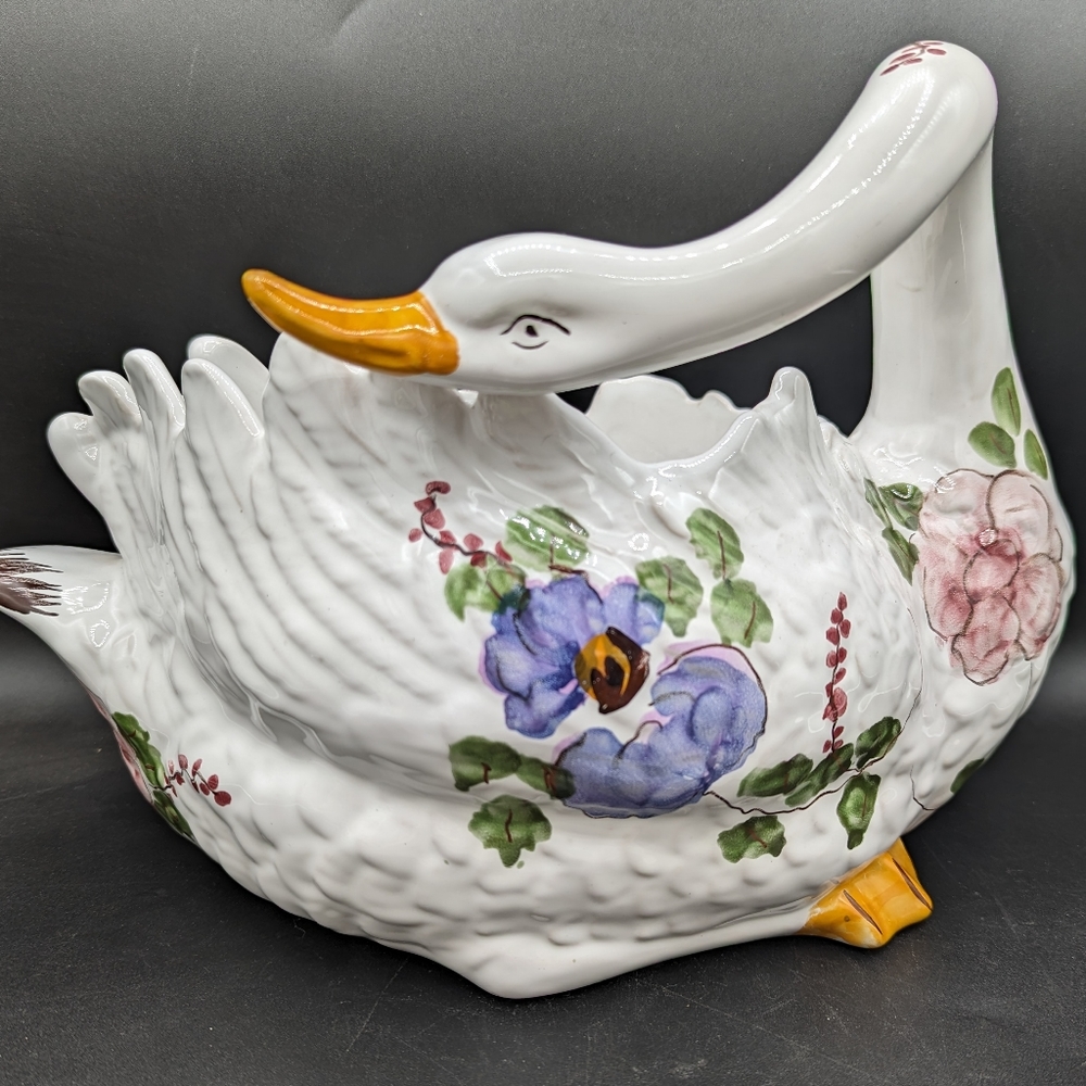 Spectacular Vintage white swan centerpiece planter. made in Portugal